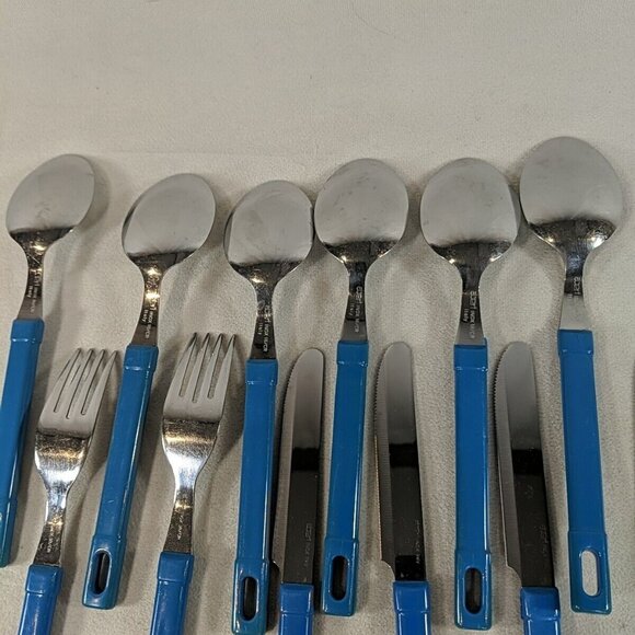 Abert INOX Italy 18/CR 16 Set Cutlery Utensils Teaspoons Soup Knives Forks Blue - Picture 13 of 14